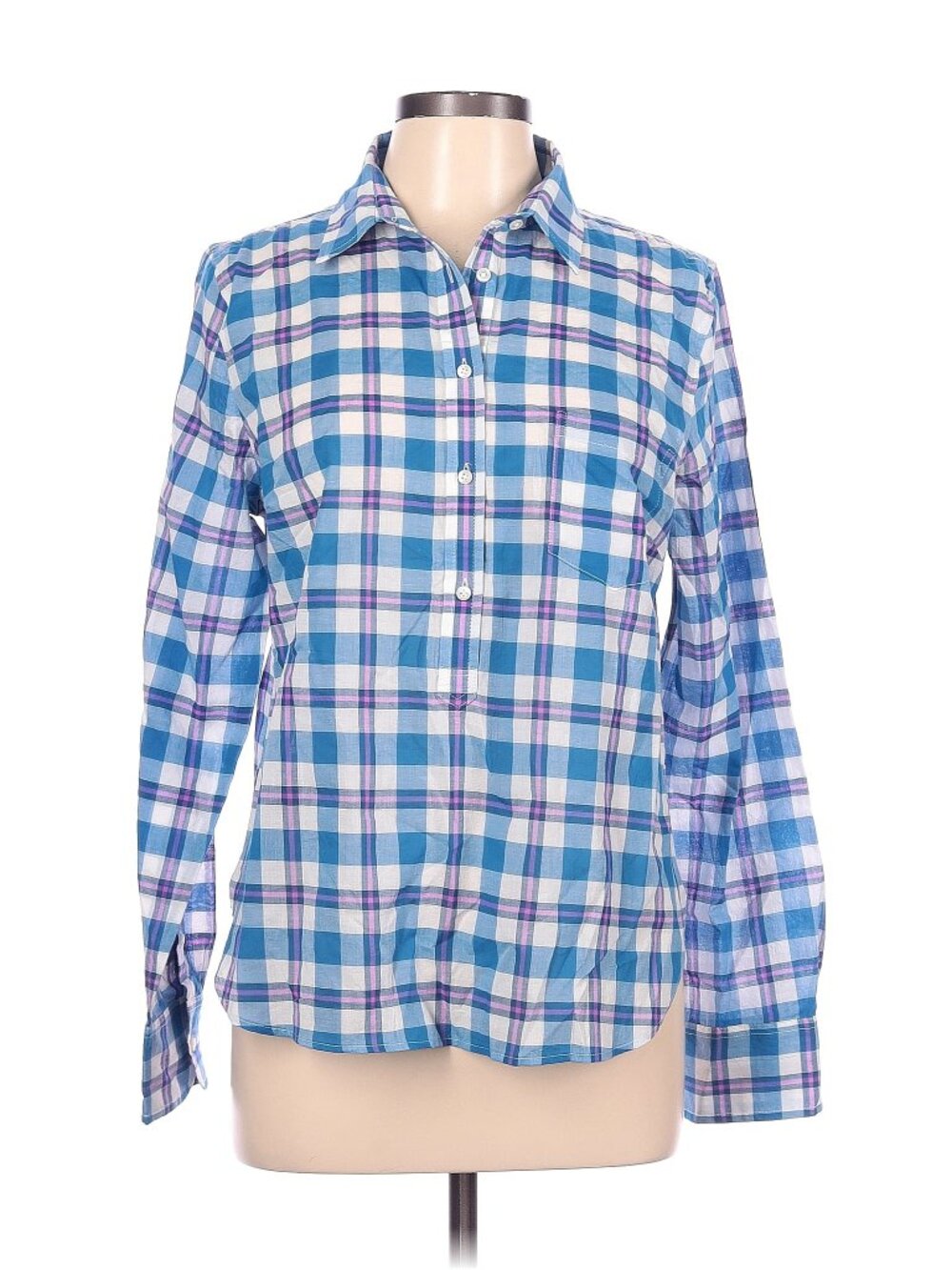 J. Crew Blue White Plaid Cotton Collared Popover Preppy Academia Shirt sz 12 NWT